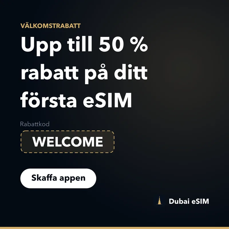Dubai eSIM rabattkod — upp till 50 % rabatt med WELCOME