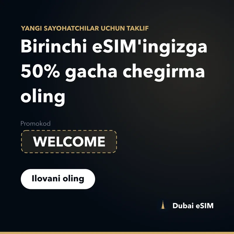 Dubai eSIM promokodi — WELCOME bilan 50% gacha chegirma